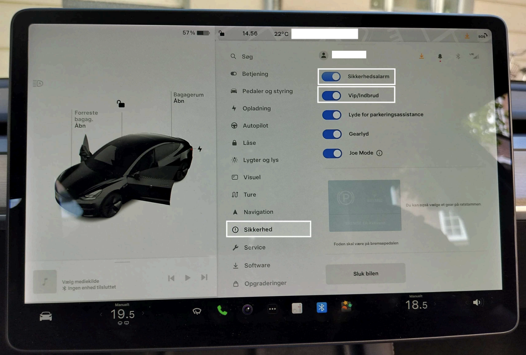 Tesla indstillinger